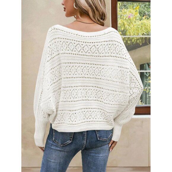 Womens Off Shoulder Knit Sweater Top Oversized Batwing Fall Casual Stylish - Picture 4 of 8